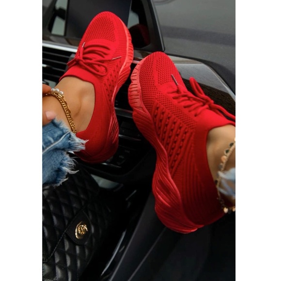 Red Slip On Comfy Athleisure Sneakers - Picture 7 of 11